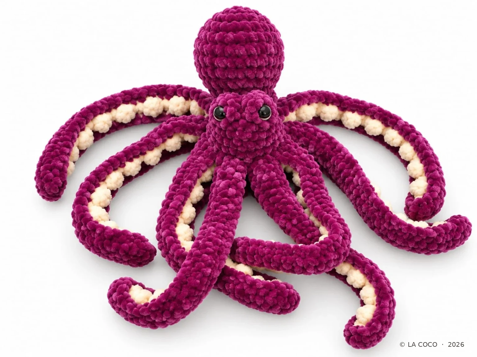 Magentafarbener Häkeloktopus mit langen Armen